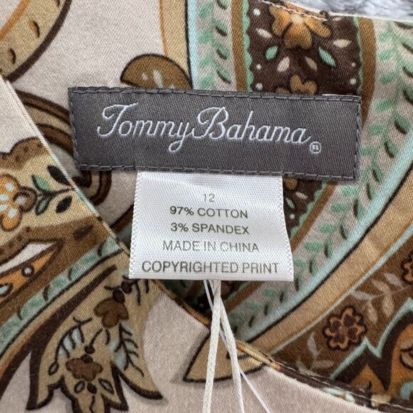 Tommy Bahama Dress Womens 12 Brown Zanzi Paisley Sheath Knee Lenght Scoop Neck - Picture 2 of 14
